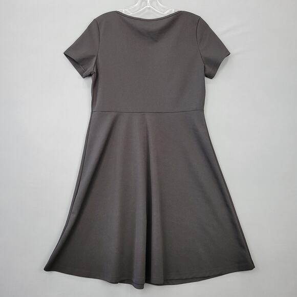 Shein Black Dress Midi Unlined Casual Short Sleeves Square Neckline Women Size L - Picture 2 of 9